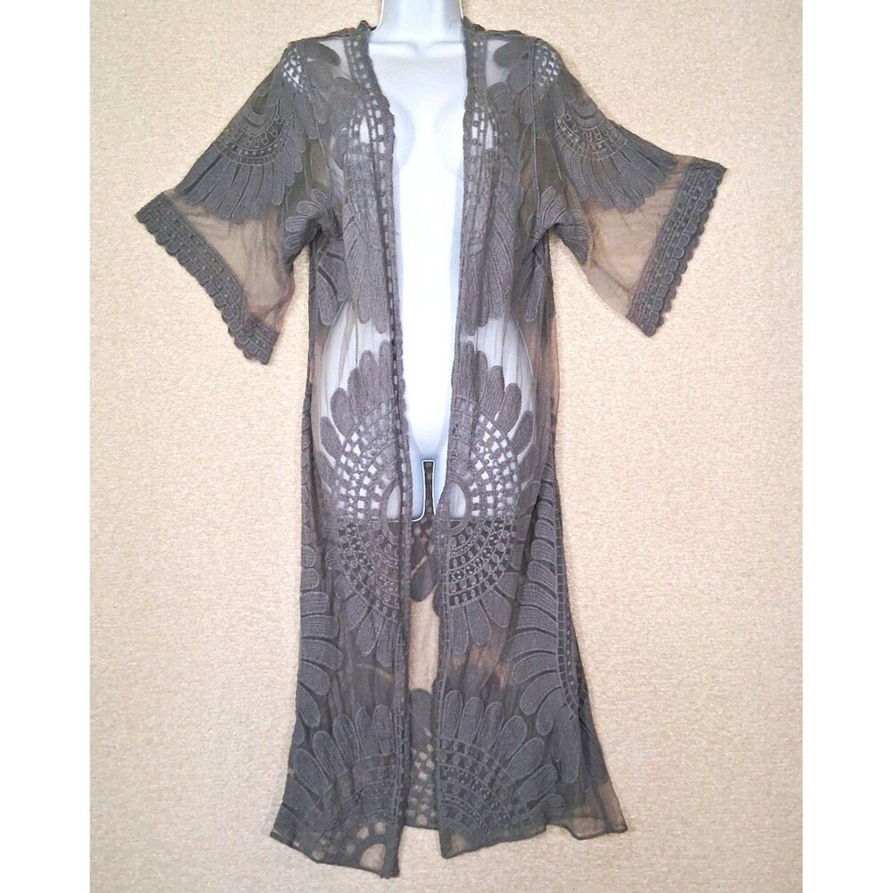 Rebellion Again Lace Kimono Duster  Women's Sz L Boho Hippie Festival Fairy